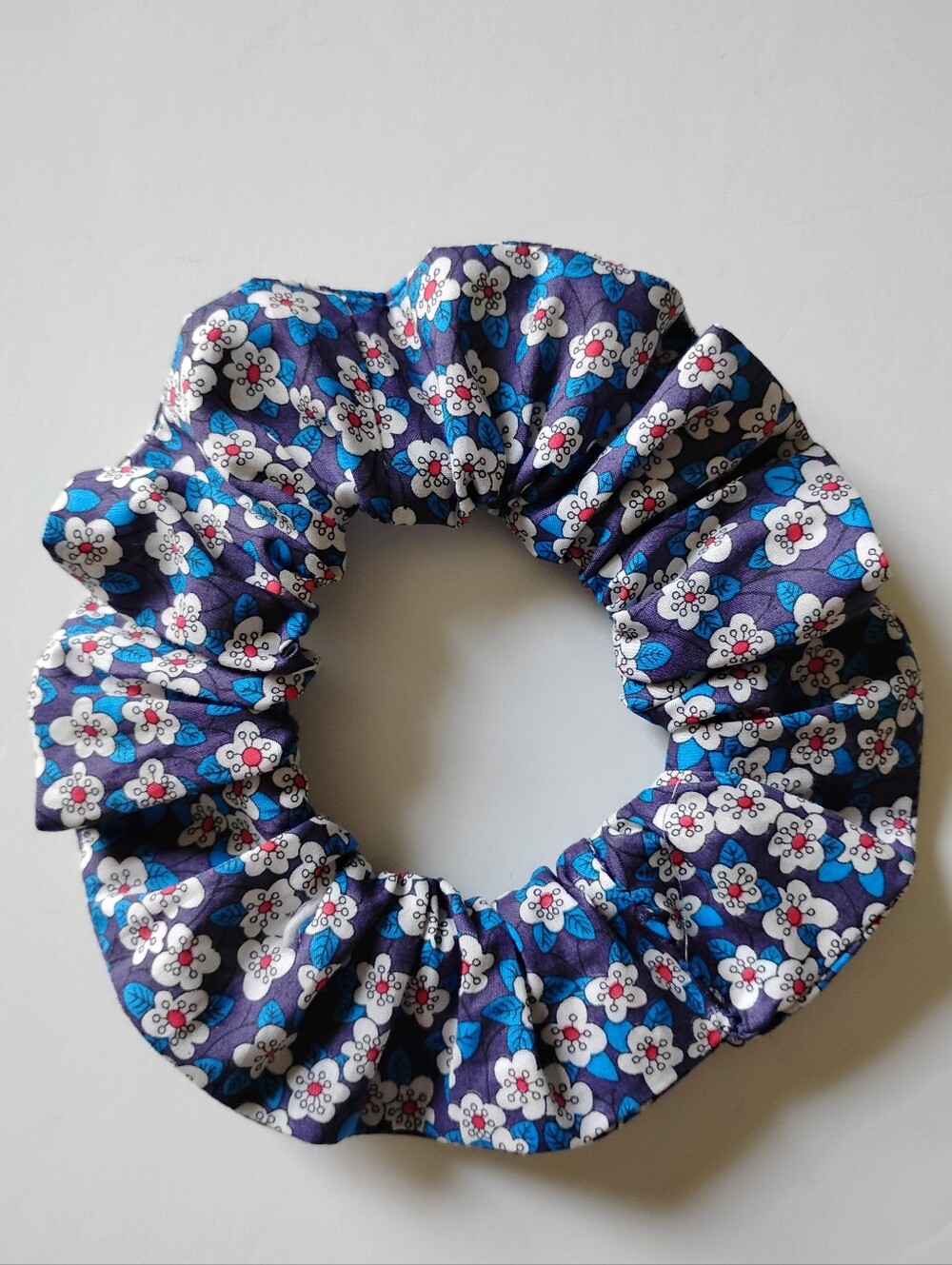 Liberty Art Fabric Scrunchie Ffion Blue White Red Ditsy Micro Floral Bespoke